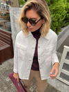 Taşlı Düğmeli Ekru Chanel Kumaş Astarsız Ceket