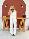 Üç Düğmeli , Astarlı Bej Keten Yelek