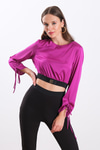 Beli Lastikli Saten Crop Bluz