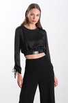 Beli Lastikli Saten Crop Bluz