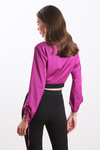 Beli Lastikli Saten Crop Bluz