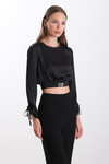 Beli Lastikli Saten Crop Bluz