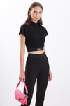 Beli Lastikli Simli Crop Bluz