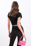 Beli Lastikli Simli Crop Bluz