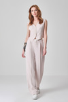 Çift Bel Bantlı Wide Leg Pantolon