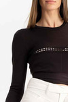 Crop Bağlama Detaylı Triko Bluz