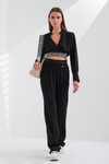 Cut Out Detaylı Logolu Lastikli Crop Bluz