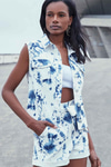 Denim Efektli Batik Desenli Yelek