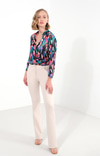Desenli Crop Saten Bluz