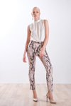 Desenli Gold Metal Logolu Skinny Pantolon