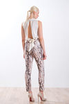 Desenli Gold Metal Logolu Skinny Pantolon