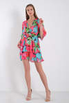Desenli Saten Mini Elbise