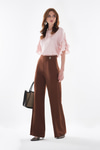E Logolu Gold Aksesuarlı Beli Dikiş Detaylı Yandan Cepli Bol Paça Pantolon