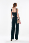 Göğüs Dekolteli Gold Metal Fermuarlı Crop Bluz