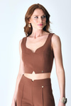 Göğüs Dekolteli Gold Metal Fermuarlı Crop Bluz