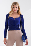 Gold Metal Fermuarlı Crop Bluz