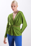 Gold Zincirli Saten Bluz