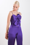 Kurdela Detaylı Saten Crop Bluz