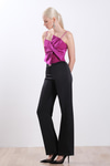 Kurdela Detaylı Saten Crop Bluz