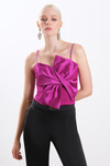 Kurdela Detaylı Saten Crop Bluz