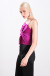 Kurdela Detaylı Saten Crop Bluz