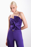 Kurdela Detaylı Saten Crop Bluz