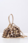 Leopar Desenli Kürk Mini Bucket Çanta