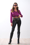 Metal Gold Logolu Saten Bluz