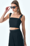 Metal Kuşgözü Detaylı Crop Pantolon Takım