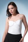 Parlak Taşlı Askılı Crop Bluz