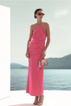 Saten Halter Yaka Midi Elbise