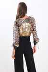 Saten Leopar Desen Dantelli Crop Bluz