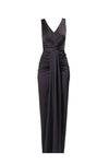 V Yaka Drape Detaylı Saten Elbise