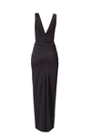 V Yaka Drape Detaylı Saten Elbise