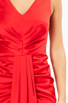 V Yaka Drape Detaylı Saten Elbise