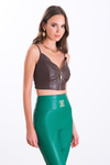 Yakası Metal Fermuarlı Suni Deri Crop