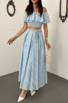 Baby Blue Covered Yarn Blouse And Skirt Set