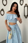 Baby Blue Covered Yarn Blouse And Skirt Set