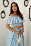 Baby Blue Covered Yarn Blouse And Skirt Set