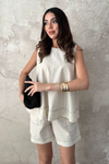 Beige Painted Suit With Stitching Detail