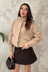 Beige Stand-Collar Short Jacket