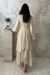 Beige Layered Dress with Waist Detail