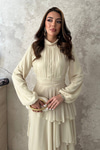 Beige Layered Dress with Waist Detail