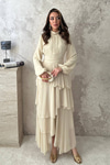 Beige Layered Dress with Waist Detail