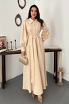 Beige Pleated Dress With Front Zip