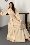 Beige Pleated Dress With Front Zip