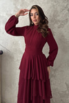 Burgundy Layered Dress with Waist Detail