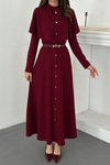 Bordo Pelerinli Elbise