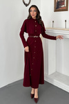 Bordo Pelerinli Elbise