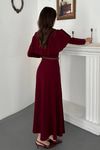 Bordo Pelerinli Elbise
